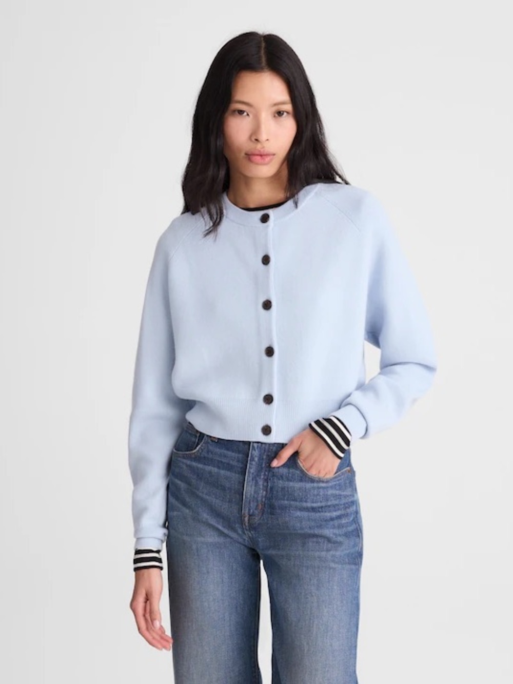 Raglan-Sleeve Cropped Cardigan in Merino Wool